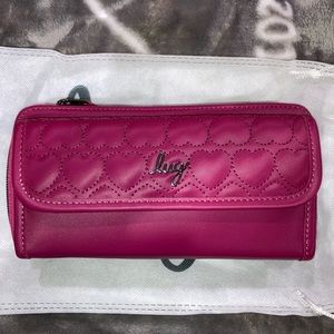Lug valentine’s Kickflip wallet crossbody raspberry satin luxe